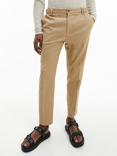 Calvin Klein Ruhák HU073798 | Calvin Klein Tapered Cotton Linen Férfi Nadrág Khaki